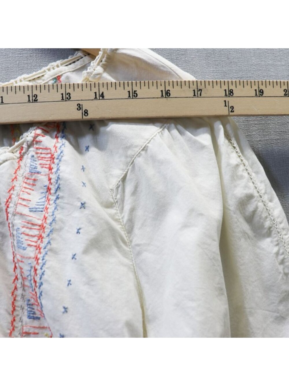 Tsumori Chisato Off White Embroidered Peasant Blouse Top M 3/4 Sleeve Cotton - Picture 12 of 16